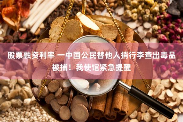 股票融资利率 一中国公民替他人捎行李查出毒品被捕！我使馆紧急提醒