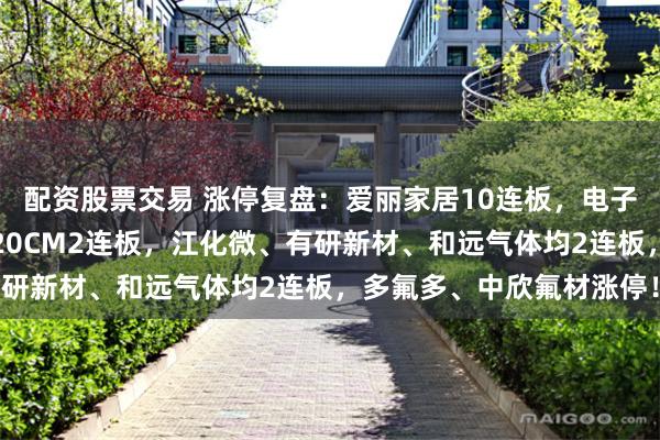 配资股票交易 涨停复盘：爱丽家居10连板，电子特气带队冲锋！中巨芯20CM2连板，江化微、有研新材、和远气体均2连板，多氟多、中欣氟材涨停！